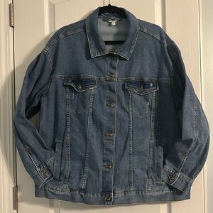 Adorable Distressed Terra & Sky Jean Jacket - size 1X - stretchy and warm